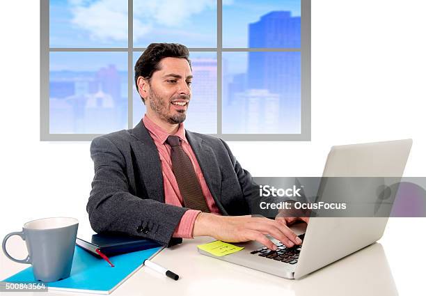 Businessman Working At Office Computer Happy Satisfied And Successful Stock Photo - Download Image Now