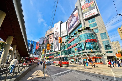 Toronto, Canada - October 15, 2013: View of Yonge-Dundas Square in a sunny day in Toronto on October 15, 2013.