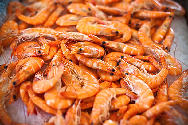 istock Top view of raw whole tiger prawns on ice 500845252