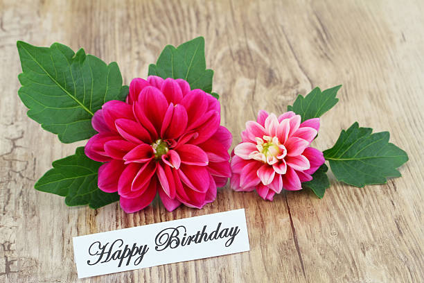 istock Happy Birthday card with pink dahlia 500847271