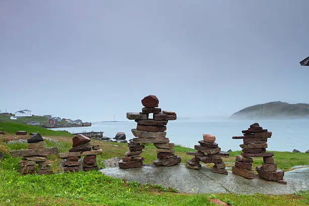 An inukshuk, a traditional stone sculptures made by indigenous people in Labrador, Canada