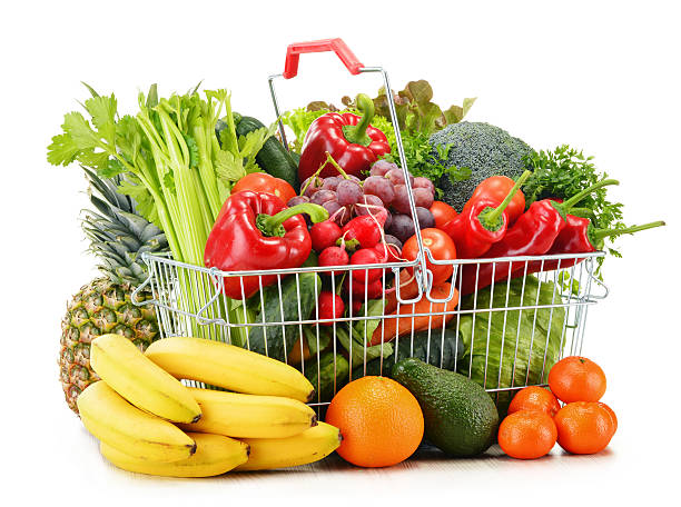 istock Wire shopping basket with groceries isolated on white 500848587