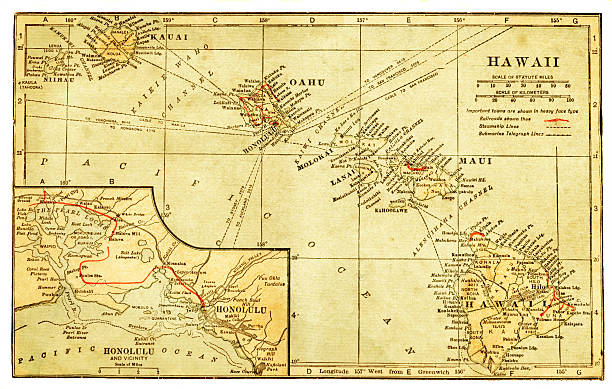 ilustrações, clipart, desenhos animados e ícones de mapa do havaí 1899 - hawaii islands map island cartography