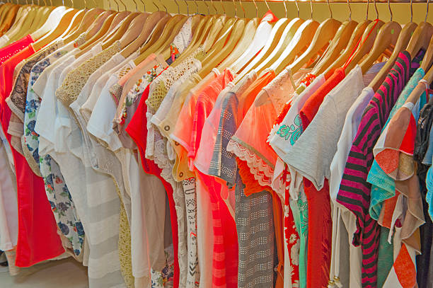 istock Womens summer clothes hanging on rail 500849431