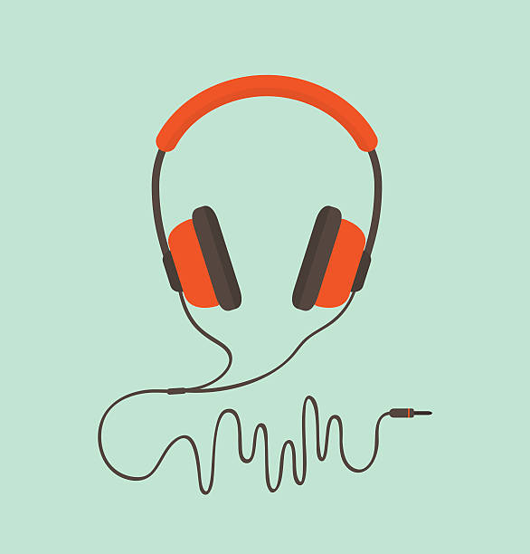 headphone oranye - headphone ilustrasi stok