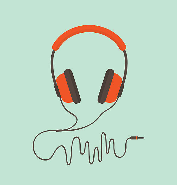 orange headphones - kulaklık seti ses ekipmanı illüstrasyonlar stock illustrations