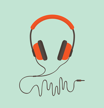 Orange headphones. Vector illustration