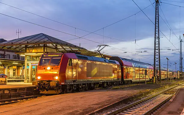 Suburban electric train at Offenburg railway station. Germany - Baden-Wurttemberg