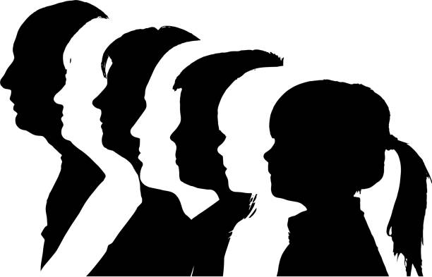 Vector silhouettes family. Vector silhouettes family in profile on white background. family silhouettes stock illustrations