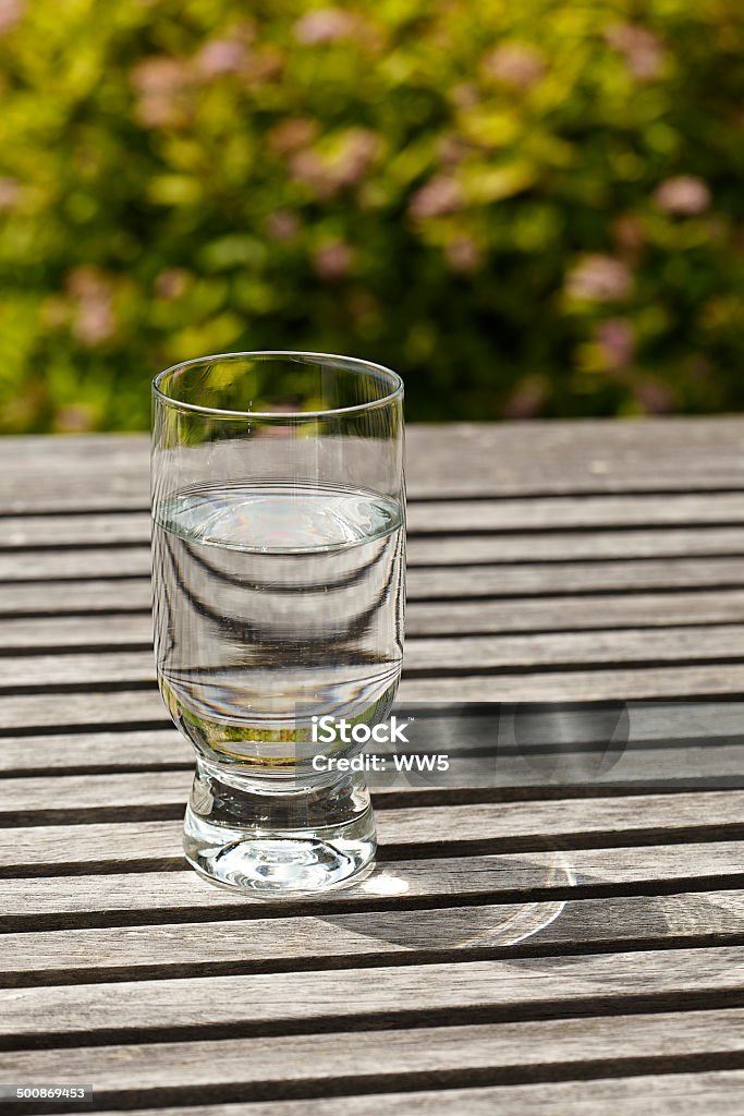 Glass with water in the garden Glass with water in the garden. Beauty Stock Photo