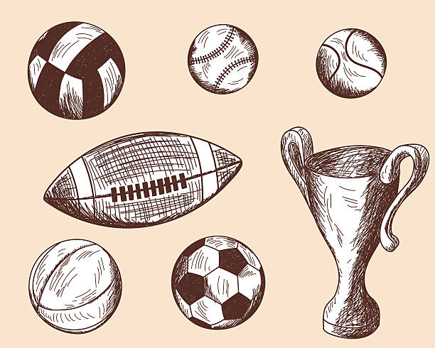 ilustrações de stock, clip art, desenhos animados e ícones de conjunto de diferentes bolas de esboços - retro revival basketball american culture sport