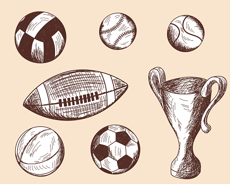 Set of different sketch balls. EPS 10 vector illustration without transparency.