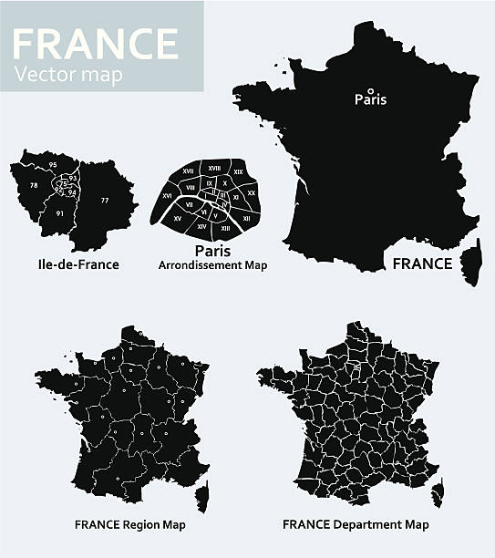 France-vector map Maps of France with its departments and regions and Paris with its districts ile de france stock illustrations