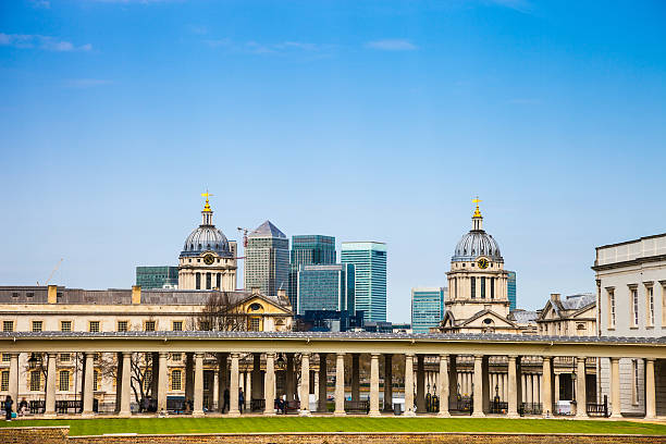 Canary Wharf and Greenwich - London skyline - Financial District Canary Wharf and Greenwich - London skyline - Financial District with an huge sky - wonderlust - wanderlust queen's house stock pictures, royalty-free photos & images