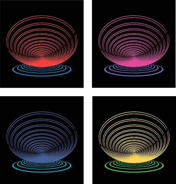 Vector illustration of Set Of Stacked Glowing Circles Isolated on Black