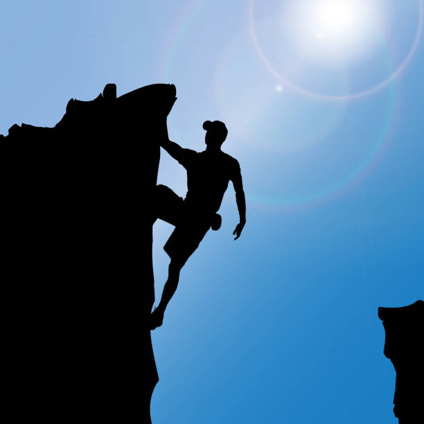 illustrazioni stock, clip art, cartoni animati e icone di tendenza di silhouette vettoriali di un uomo. - climbing rock men mountain climbing