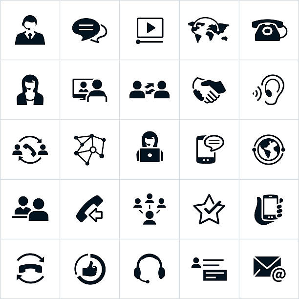 ilustrações de stock, clip art, desenhos animados e ícones de ícones de apoio ao cliente - video call