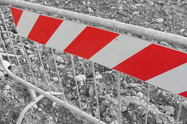 barrier inside a construction site, black and whte effect