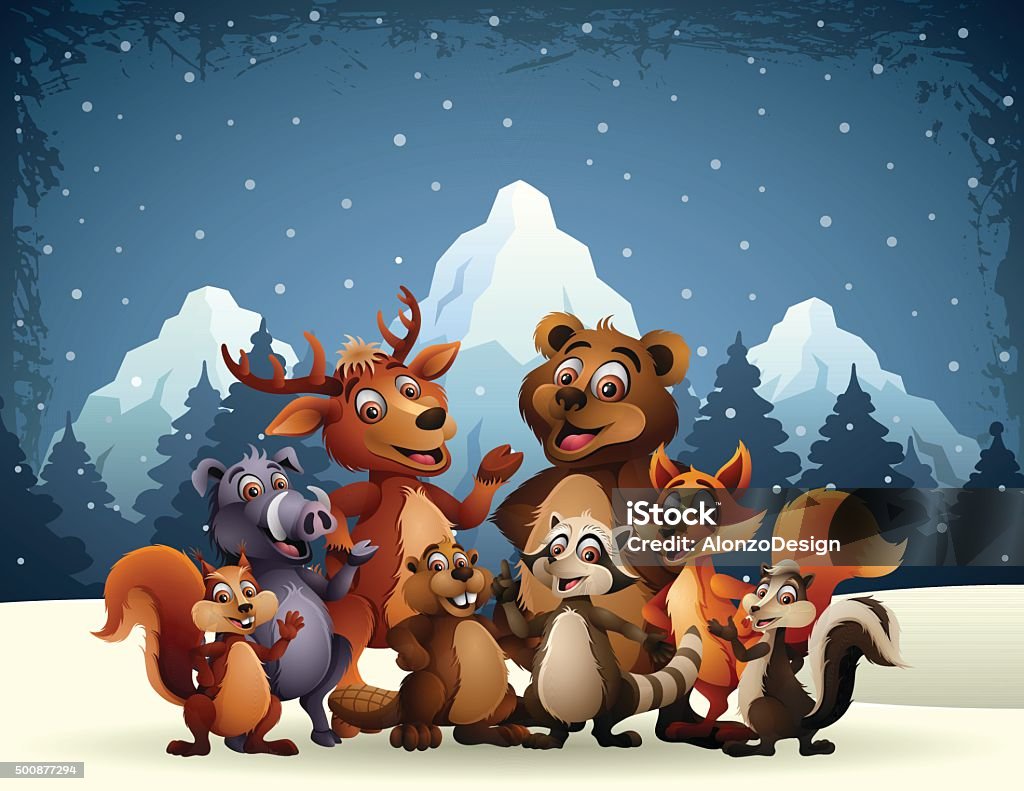Wild Animals Best Friends Stock Illustration - Download Image Now - Animal,  Cartoon, Winter - iStock