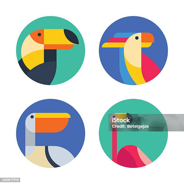 Set Of Vector Badges Labels With Exotic Tropical Birds Stock Illustration - Download Image Now