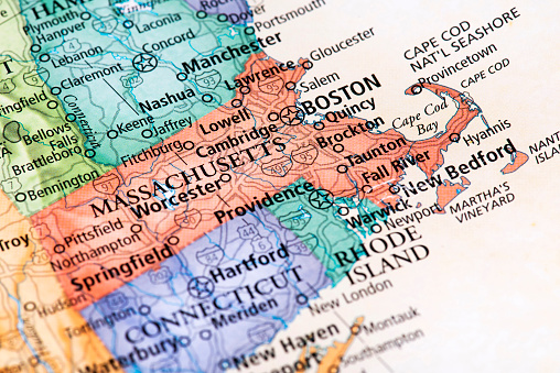 Map of Massachusetts State in USA. Detail from the World Map.