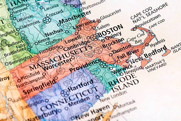 Map of Massachusetts State in USA Map of Massachusetts State in USA. Detail from the World Map. massachusetts map stock pictures, royalty-free photos & images