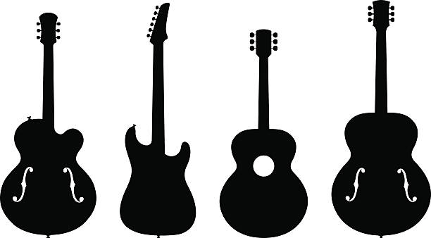 Guitar Silhouettes Vector Illustration of Various Types of no brand Guitar Silhouettes rock object illustrations stock illustrations