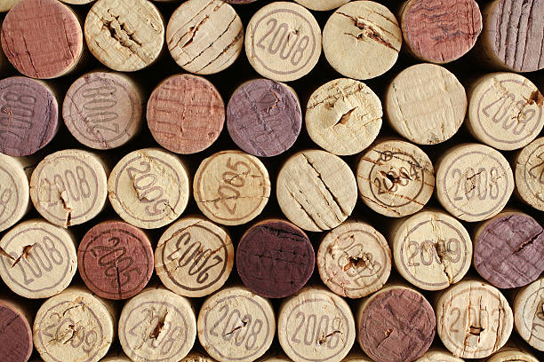 istock Wine bottle cork tops arranged tightly each other 500880686