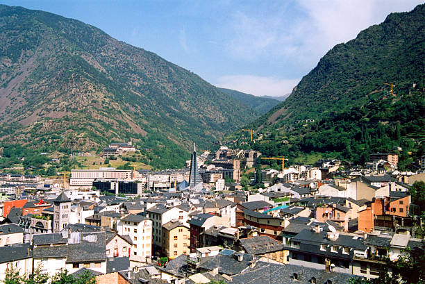 Andorra la Vella, Andorra: city skyline with the mountains in the background - photo by M.Torres