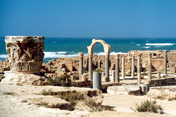 Surviving column of Basilica in Chersonesos in the Crimea. on sky background