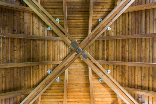 Bottom view of log cabin roof