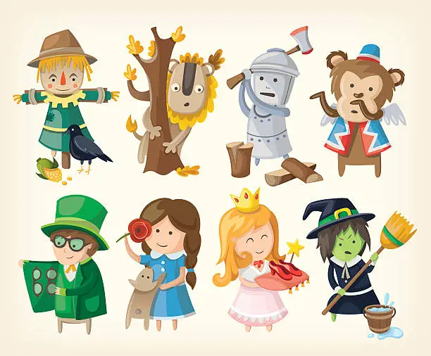 Vector illustration of Set of toy personages from fairy tales