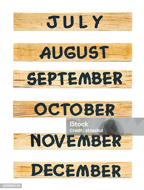 Months Screen On Wooden Cubic Stock Photo - Download Image Now - April, August, Block Shape