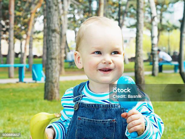 Baby With Banana Stock Photo - Download Image Now - Awe, Baby - Human Age, Beautiful People