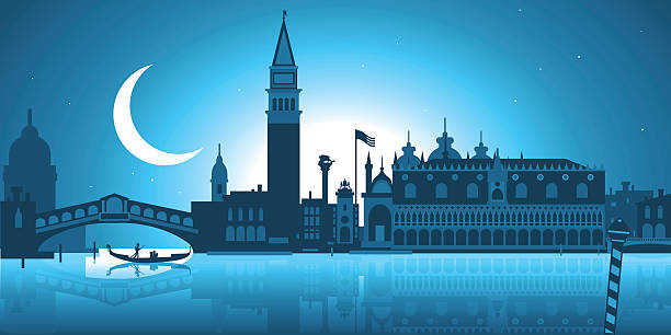 illustrazioni stock, clip art, cartoni animati e icone di tendenza di venezia, vista sullo skyline - venezia