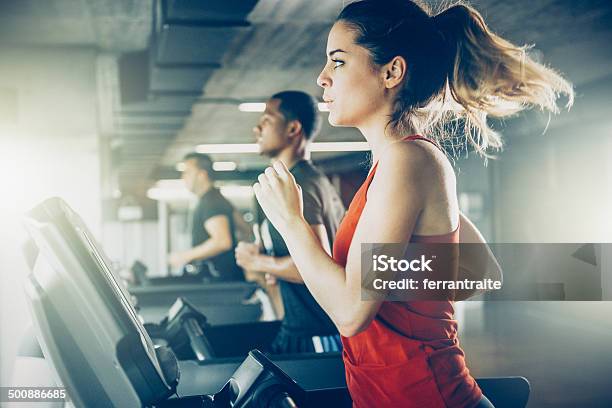 Diverse People Running On Treadmill Stock Photo - Download Image Now - Gym, School Gymnasium, Health Club