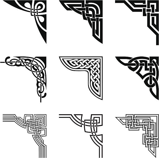 ilustrações de stock, clip art, desenhos animados e ícones de celta conjunto de cantos - celtic culture tied knot decoration pattern