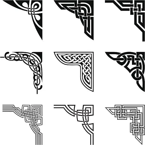 Vector illustration of celtic corners set