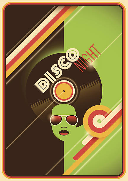 retro disco night-poster-design. - music human lips happiness enjoyment stock-grafiken, -clipart, -cartoons und -symbole