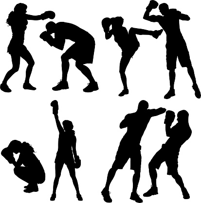 Vector silhouettes of people in sports on a white background.