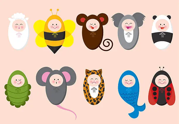 Vector illustration of Babies with animal suits 2