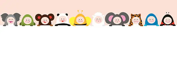 Vector illustration of Babies with animal suits holding a sign 2