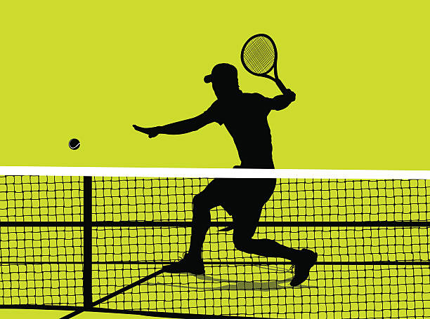 ilustraciones, imágenes clip art, dibujos animados e iconos de stock de jugador de tenis y de voleibol de fondo - silhouette tennis competitive sport traditional sport