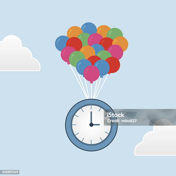 Time Floating Balloons Stock Illustration - Download Image Now - Alarm Clock, Balloon, Blue