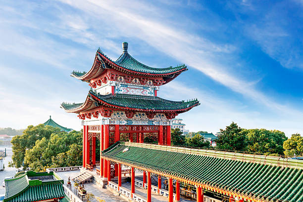 cielo azul y nubes blancas, antigua arquitectura de china - pekín fotografías e imágenes de stock