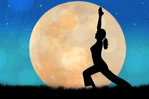 istock Silhouette young woman practicing yoga at full moon background 500897674