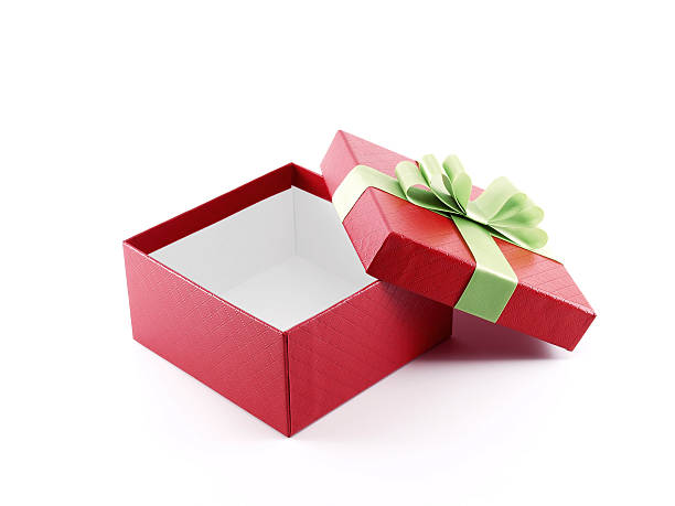 istock open red gift box with green ribbon 500899550