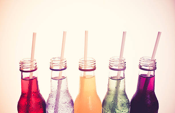 close up cool colorful drink in vintage style - koude dranken stockfoto's en -beelden