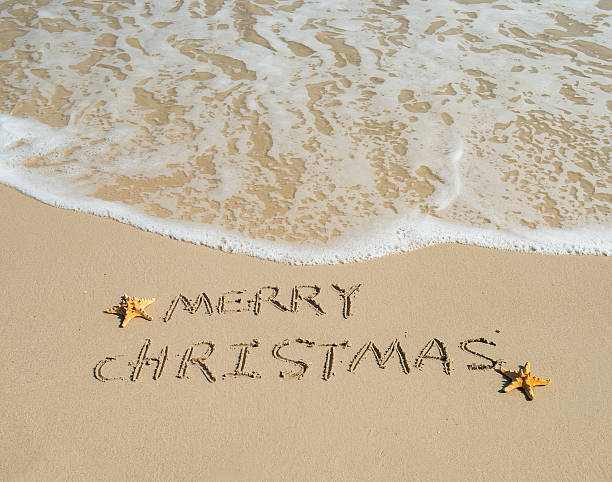 istock Merry Christmas handwritten in sand on a beautiful beach 500906690