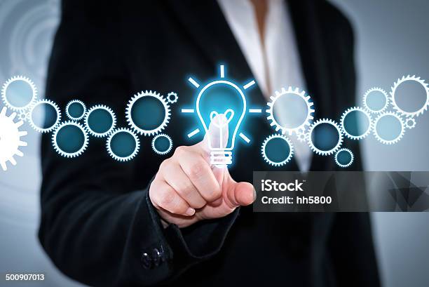 Idea Gear Stock Photo - Download Image Now - Light Bulb, Icon Symbol, Pointing